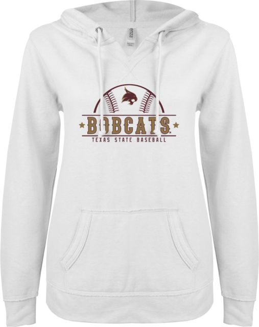 Texas State ENZA Ladies V Notch Raw Edge Fleece Hoodie Bobcats Baseball - ONLINE ONLY