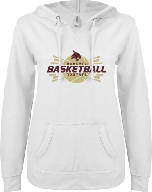 Texas State ENZA Ladies V Notch Raw Edge Fleece Hoodie Bobcats Basketball - ONLINE ONLY