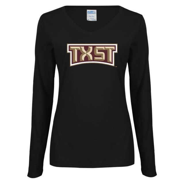 Texas State Ladies Long Sleeve V Neck Tee TXST Texas State - ONLINE ONLY
