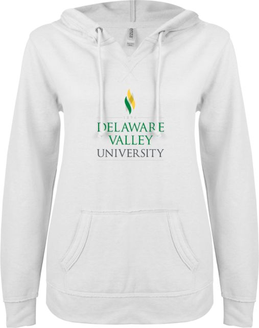 Delaware Valley ENZA Womens V Notch Raw Edge Fleece Hoodie Inst. Wordmark - ONLINE ONLY