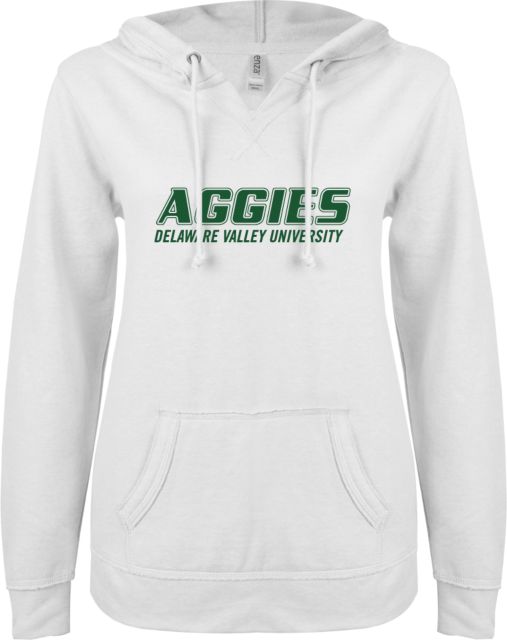 Delaware Valley ENZA Womens V Notch Raw Edge Fleece Hoodie Aggies - ONLINE ONLY