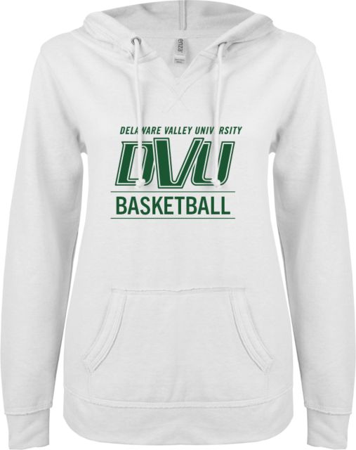 Delaware Valley ENZA Womens V Notch Raw Edge Fleece Hoodie Delval Basketball - ONLINE ONLY