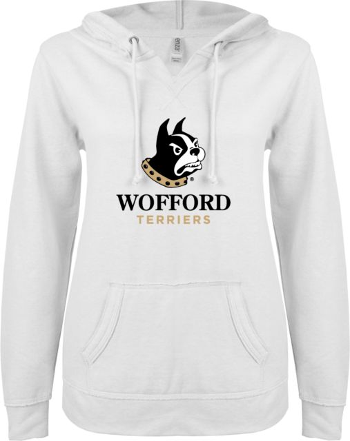 Wofford ENZA Womens V Notch Raw Edge Fleece Hoodie Wofford Terriers w/ Terrier - ONLINE ONLY