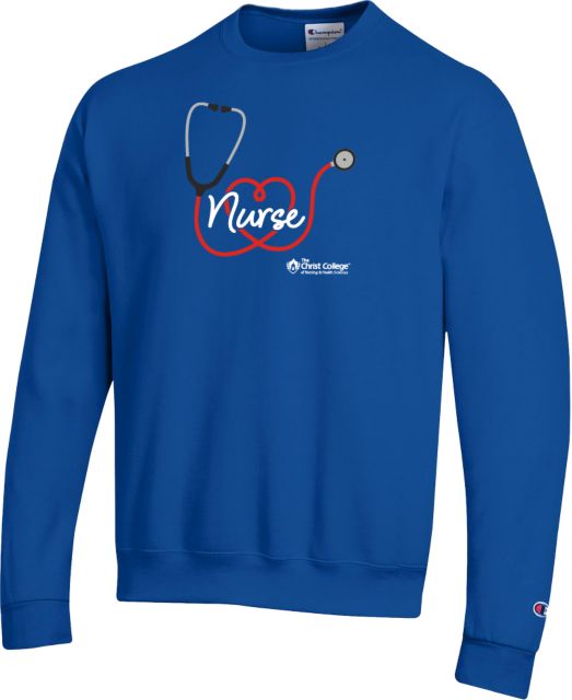 Christ College Champion Fleece Crew Stethoscope w Nurse Script - ONLINE ONLY