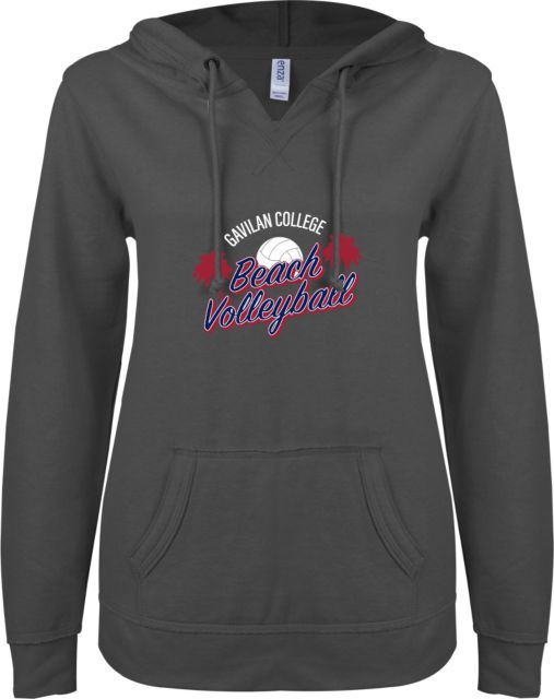 Gavilan ENZA Womens V Notch Raw Edge Fleece Hoodie Gavilan College Beach Volleyball Design - ONLINE ONLY