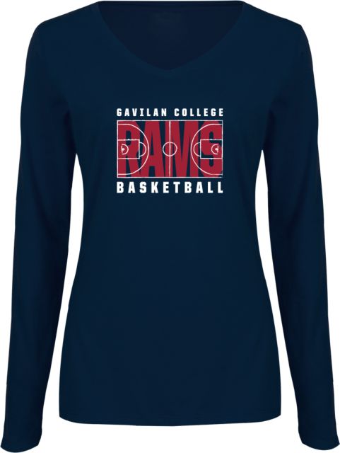 Gavilan Womens Long Sleeve V Neck Tee Gavilan College Basketball Design - ONLINE ONLY
