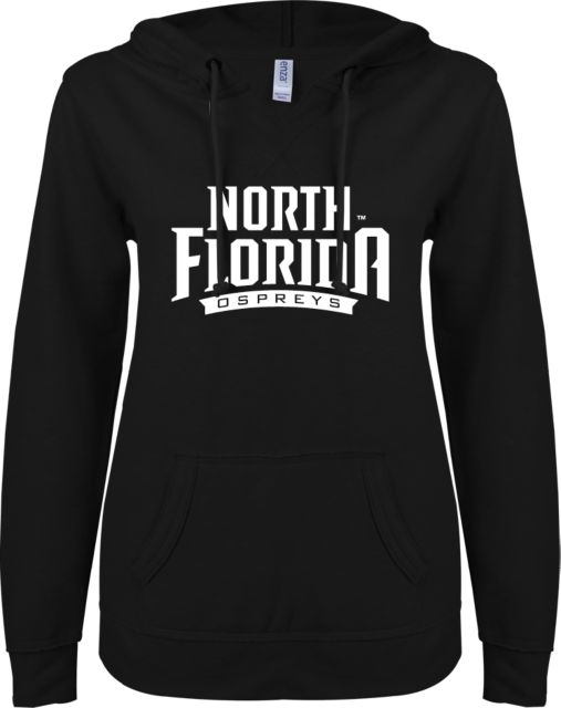 North Florida ENZA Womens V Notch Raw Edge Fleece Hoodie UNF Primary Mark - ONLINE ONLY