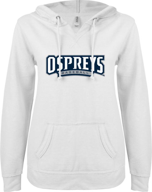 North Florida ENZA Womens V Notch Raw Edge Fleece Hoodie Ospreys Baseball - ONLINE ONLY