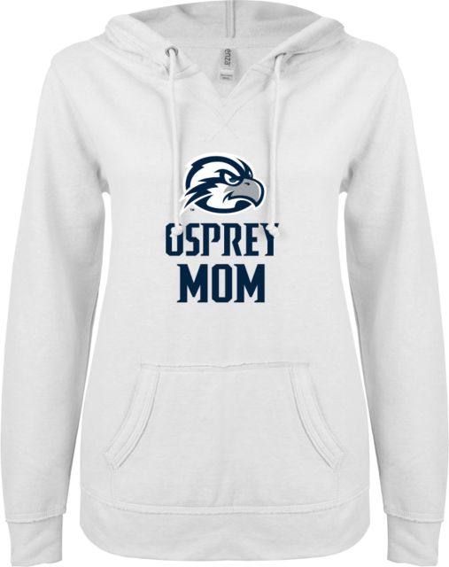 North Florida ENZA Womens V Notch Raw Edge Fleece Hoodie Osprey Mom - ONLINE ONLY