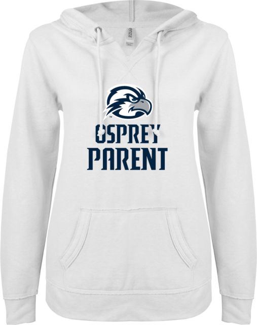 North Florida ENZA Womens V Notch Raw Edge Fleece Hoodie Osprey Parent - ONLINE ONLY