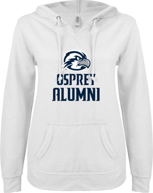 North Florida ENZA Womens V Notch Raw Edge Fleece Hoodie Osprey Alumni - ONLINE ONLY