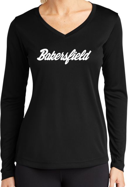 Cal State Bakersfield Womens Performance Long Sleeve V Neck Shirt Bakersfield Script Wordmark - ONLINE ONLY