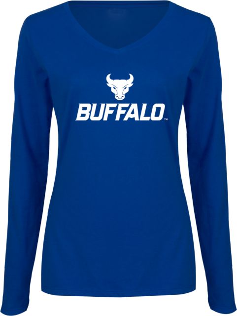 Buffalo Womens Long Sleeve V Neck Tee Primary Athletic Mark Stacked - ONLINE ONLY