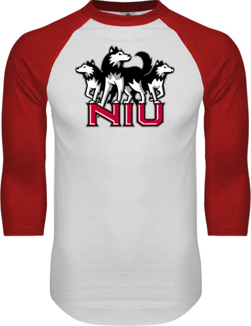 Northern Illinois White/Black Raglan Baseball T Shirt NIU w Huskies - ONLINE ONLY