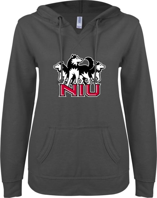 Northern Illinois ENZA Ladies V Notch Raw Edge Fleece Hoodie NIU w Huskies - ONLINE ONLY