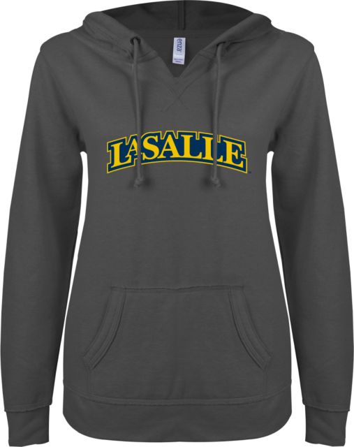 La Salle ENZA Ladies V Notch Raw Edge Fleece Hoodie Wordmark - ONLINE ONLY