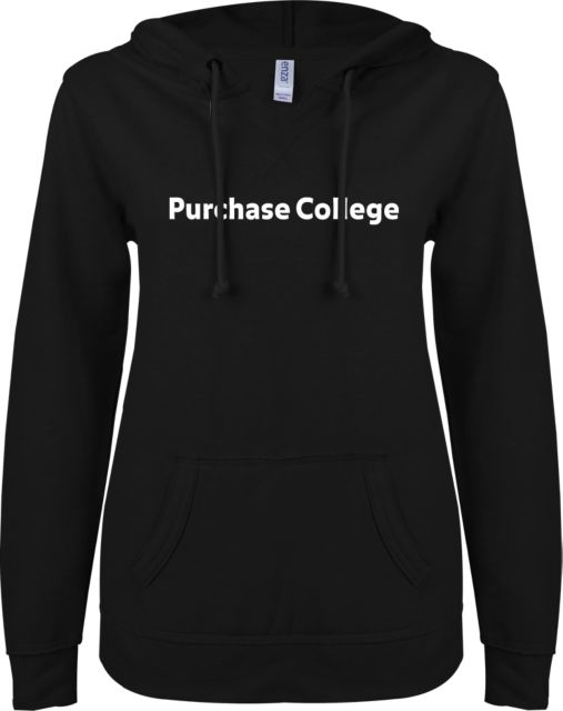 Purchase ENZA Ladies V Notch Raw Edge Fleece Hoodie Purchase College Word Mark - ONLINE ONLY