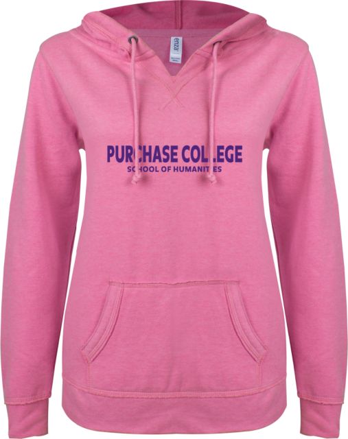 Purchase ENZA Ladies V Notch Raw Edge Fleece Hoodie Purchase College Humanities - ONLINE ONLY