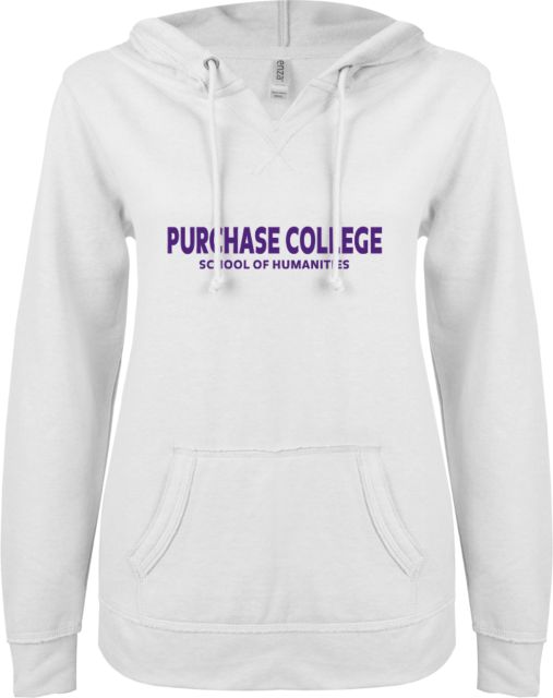 Purchase ENZA Ladies V Notch Raw Edge Fleece Hoodie Purchase College Humanities - ONLINE ONLY