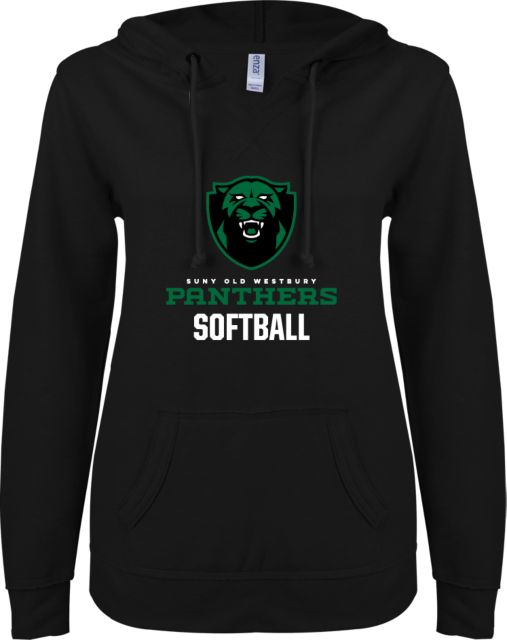 SUNY Old Westbury ENZA Womens V Notch Raw Edge Fleece Hoodie Softball - SUNY Old Westbury - ONLINE ONLY