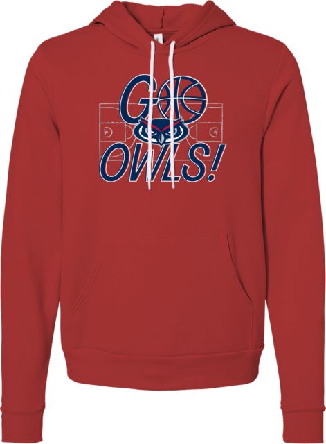 Florida Atlantic Bella + Canvas Fleece Hood FAU Basketball Go Owls Over Distressed Court - ONLINE ONLY