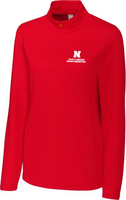 Nebraska Clique Womens Ice Pique Red Half Zip N College of Journalism and Mass Comm Stacked - ONLINE ONLY