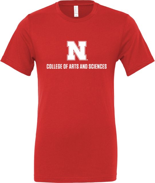 Nebraska Bella + Canvas Red Jersey Cotton T Shirt N College of Arts and Sciences Stacked - ONLINE ONLY