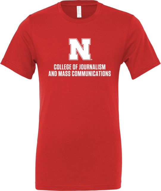 Nebraska Bella + Canvas Red Jersey Cotton T Shirt N College of Journalism and Mass Comm Stacked - ONLINE ONLY