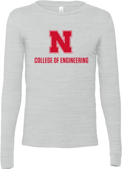 Nebraska Bella + Canvas Ash Jersey Cotton Long Sleeve T Shirt N College of Engineering Stacked - ONLINE ONLY