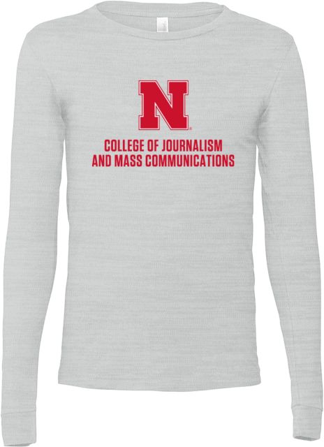 Nebraska Bella + Canvas Ash Jersey Cotton Long Sleeve T Shirt N College of Journalism and Mass Comm Stacked - ONLINE ONLY
