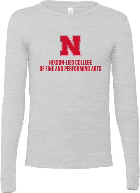 Nebraska Bella + Canvas Ash Jersey Cotton Long Sleeve T Shirt N College of Hixson Fine and Performing Arts Stacked - ONLINE ONLY