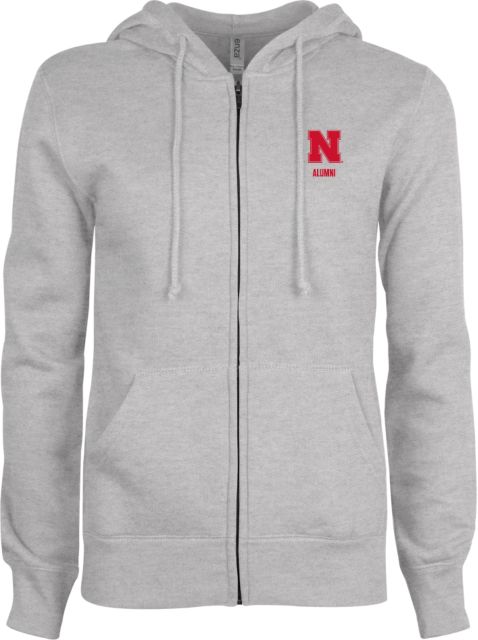 Nebraska ENZA Womens Fleece Full Zip Hoodie N Alumni Stacked - ONLINE ONLY