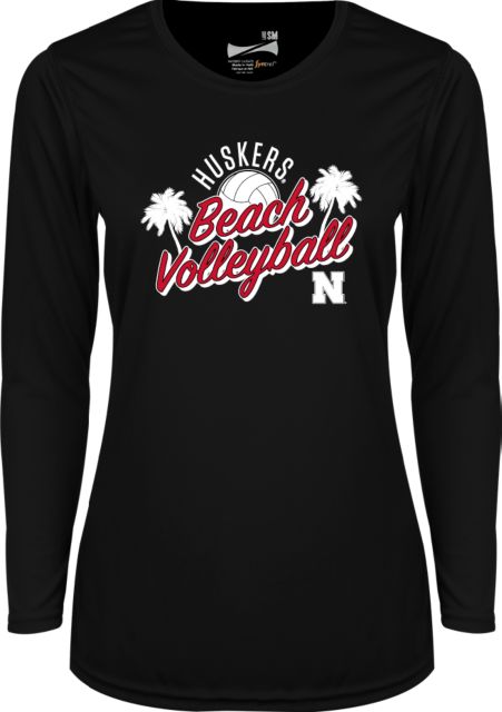 Nebraska Womens Performance Long Sleeve V Neck Shirt Huskers Beach Volleyball - ONLINE ONLY
