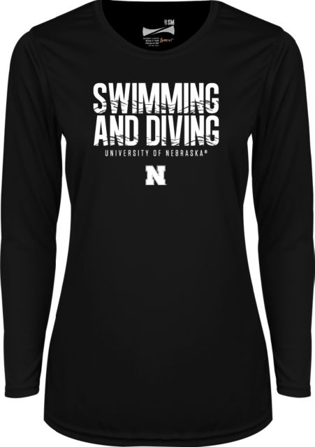 Nebraska Womens Performance Long Sleeve V Neck Shirt Huskers Swimming and Diving - ONLINE ONLY