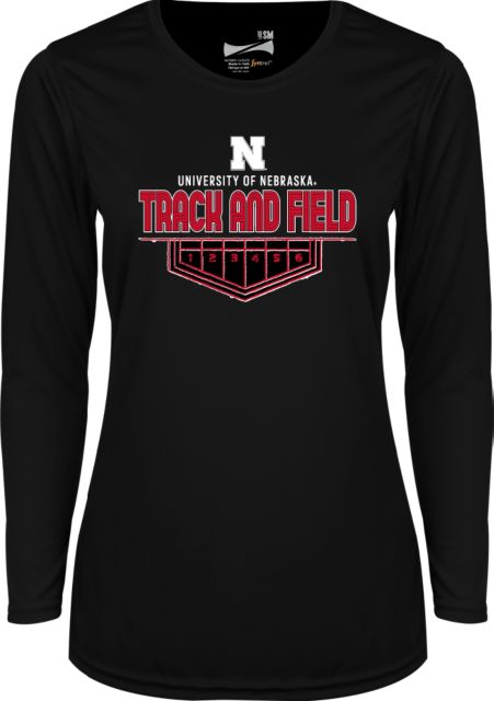 Nebraska Womens Performance Long Sleeve V Neck Shirt Huskers Track and Field - ONLINE ONLY