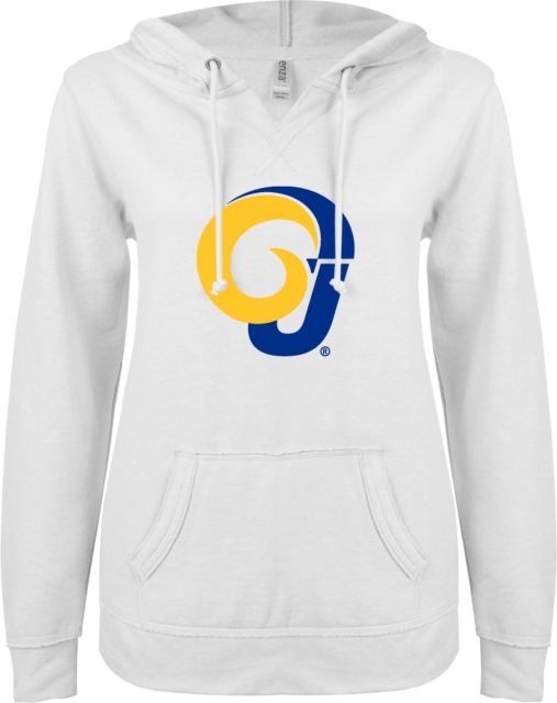Angelo State ENZA Ladies V Notch Raw Edge Fleece Hoodie Ram Logo - ONLINE ONLY