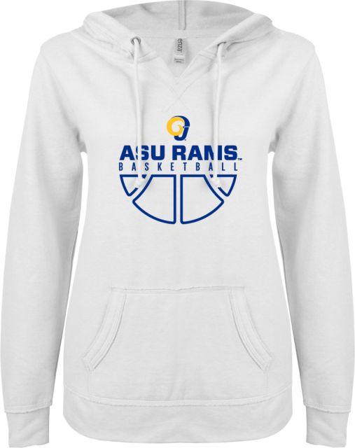 Angelo State ENZA Ladies V Notch Raw Edge Fleece Hoodie Rams Basketball - ONLINE ONLY