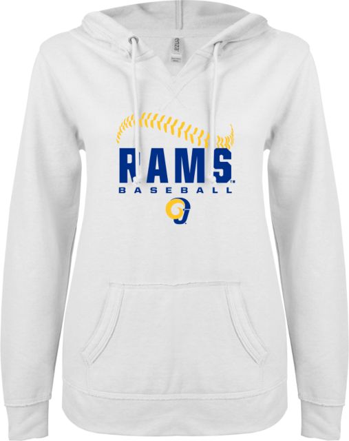 Angelo State ENZA Ladies V Notch Raw Edge Fleece Hoodie Rams Baseball - ONLINE ONLY