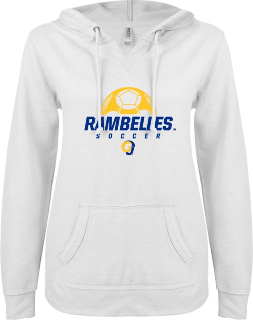 Angelo State ENZA Ladies V Notch Raw Edge Fleece Hoodie Rambelles Soccer - ONLINE ONLY