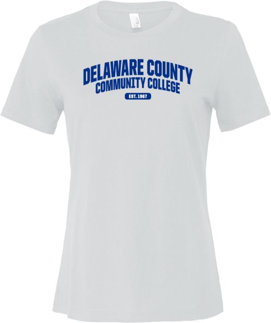 Delaware CC Bella + Canvas Womens Relaxed Cotton T Shirt Delaware County Community College EST 1967 Arched Wordmark - ONLINE ONLY