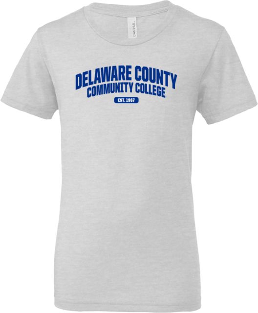 Delaware CC Bella + Canvas Youth Jersey T Shirt Delaware County Community College EST 1967 Arched Wordmark - ONLINE ONLY