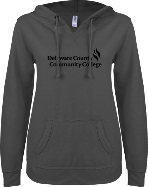 Delaware CC ENZA Womens V Notch Raw Edge Fleece Hoodie Delaware County Community College Primary Mark - ONLINE ONLY