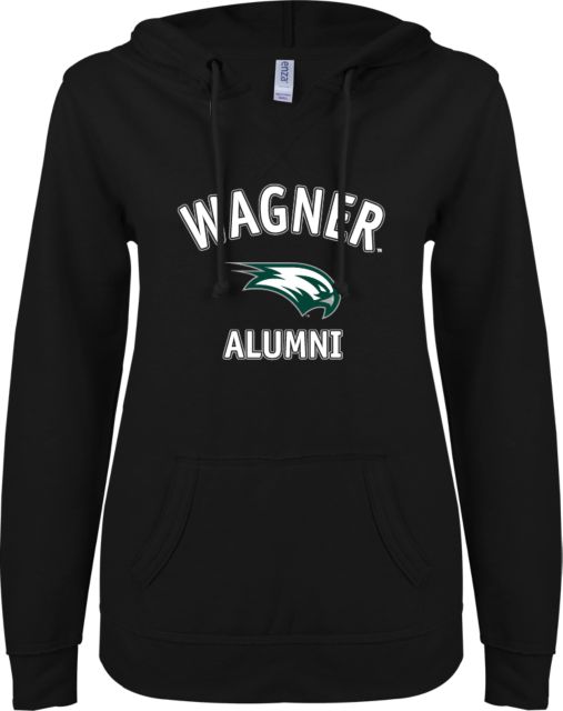 Wagner College ENZA Ladies V Notch Raw Edge Fleece Hoodie Alumni - ONLINE ONLY