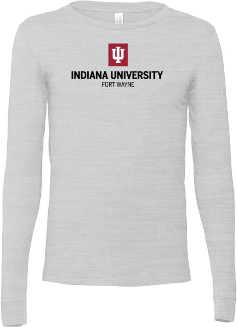 Indiana Bella + Canvas Ash Jersey Cotton Long Sleeve T Shirt Indiana University Fort Wayne Stacked - ONLINE ONLY