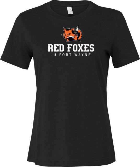 Indiana Bella + Canvas Womens Relaxed Cotton T Shirt IU Fort Wayne Red Foxes with Mascot Stacked - ONLINE ONLY