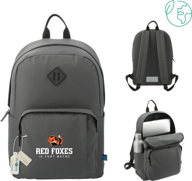 Indiana Repreve Ocean Everyday Computer Backpack IU Fort Wayne Red Foxes with Mascot Stacked - ONLINE ONLY