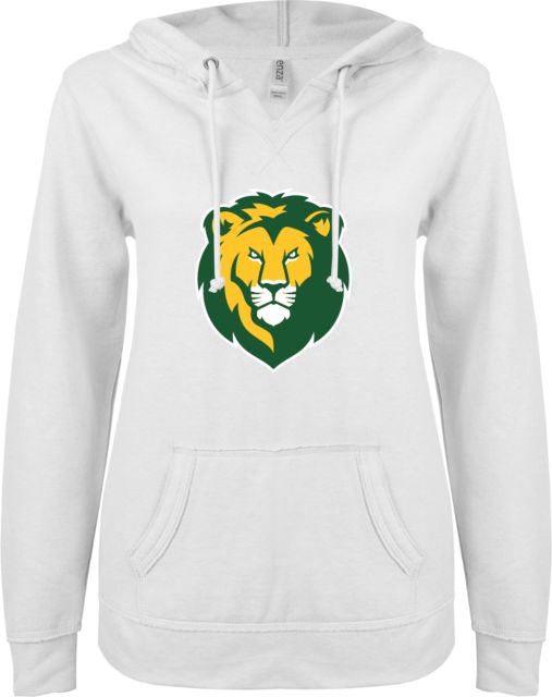 Southeastern Louisiana ENZA Ladies V Notch Raw Edge Fleece Hoodie Lion Head - ONLINE ONLY