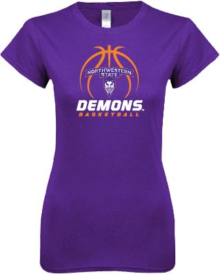 Northwestern State Next Level Ladies SoftStyle Junior Fitted Tee Demons Basketball Stacked - ONLINE ONLY