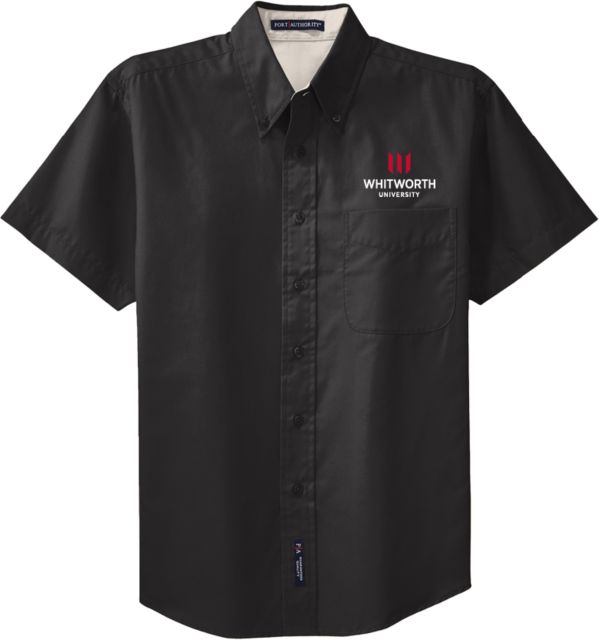 Whitworth Twill Button Down Short Sleeve Whitworth University Primary Mark Stacked - ONLINE ONLY