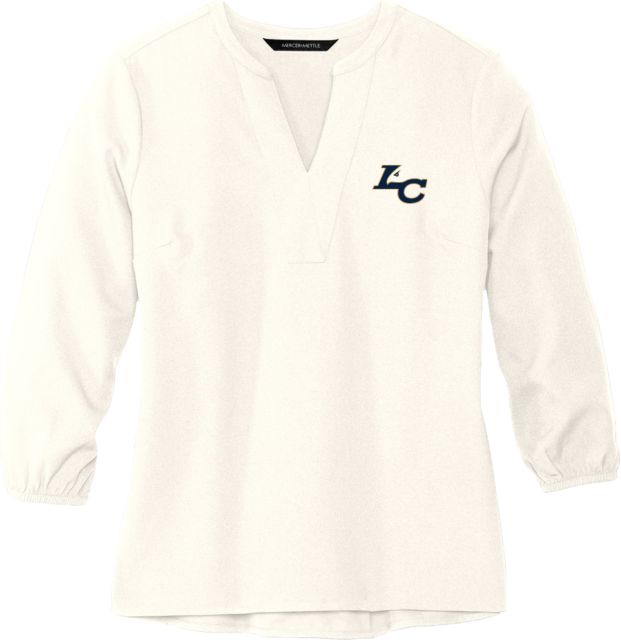 WHC Lemoore Mercer + Mettle Womens Ivory 3/4 Sleeve Crepe Blouse Lemoore College Logo Mark - ONLINE ONLY
